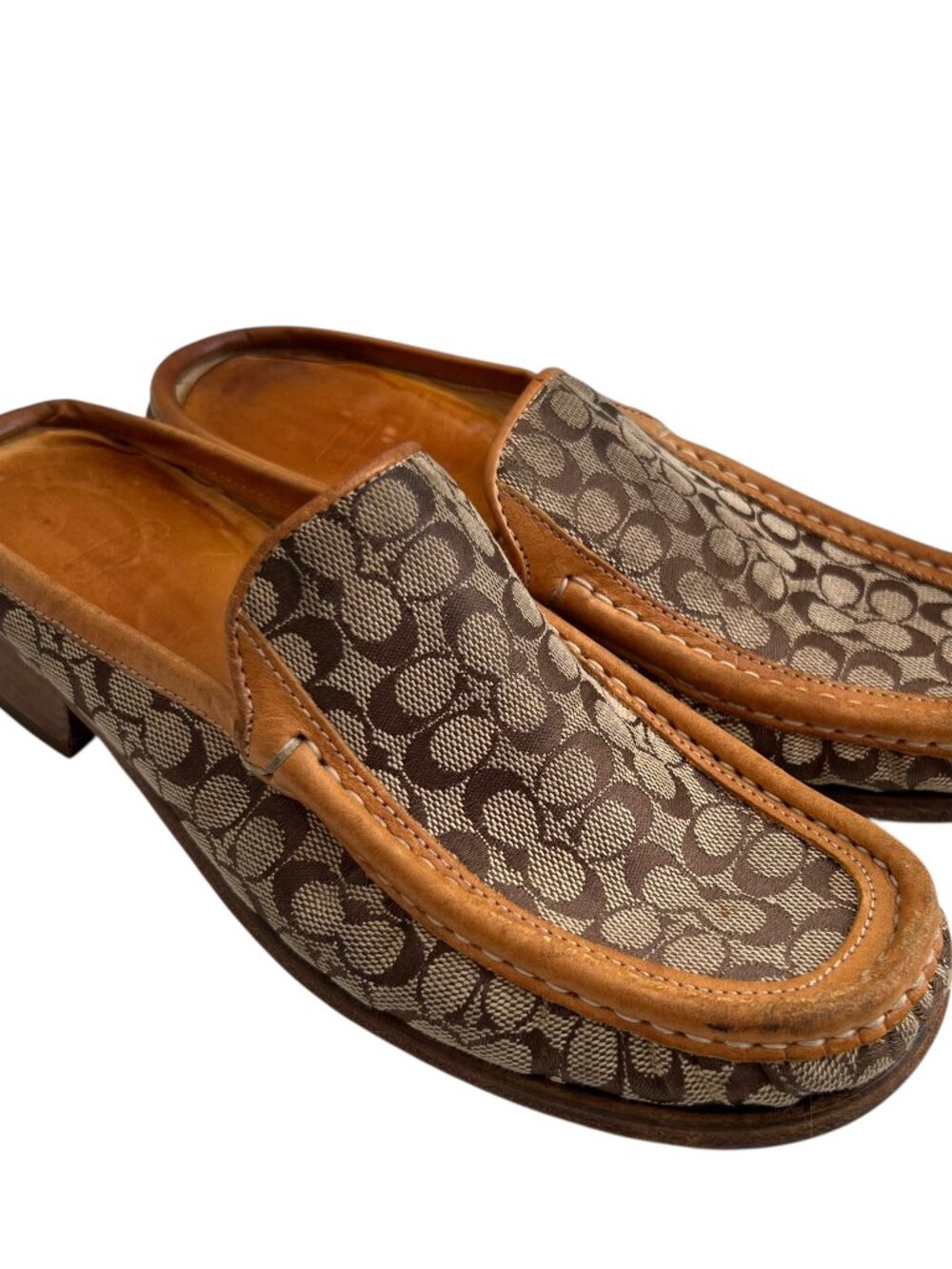 y2k Coach mules Vanessa brown jacquard leather trim slip on shoes size 7 womens